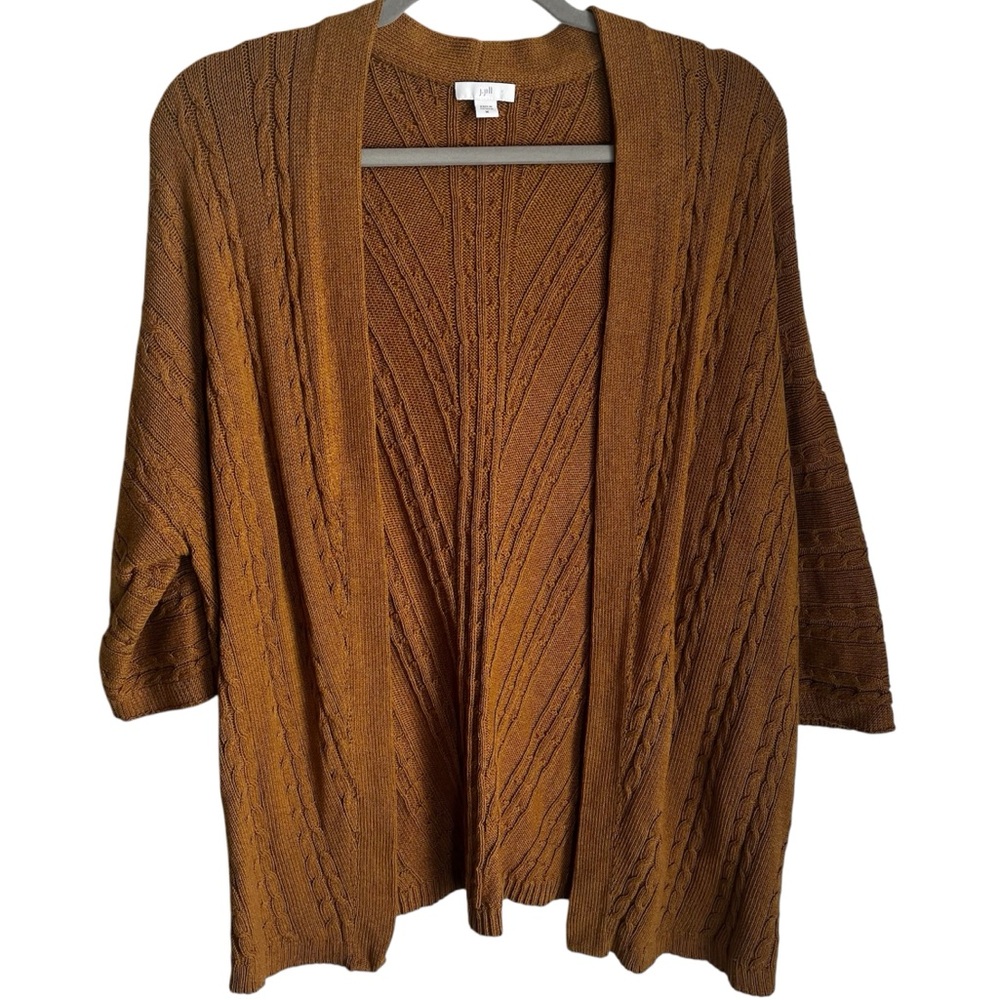 J. Jill Open-Front 3/4 Sleeve Cable Knit Cardigan  Butterscotch Size Medium